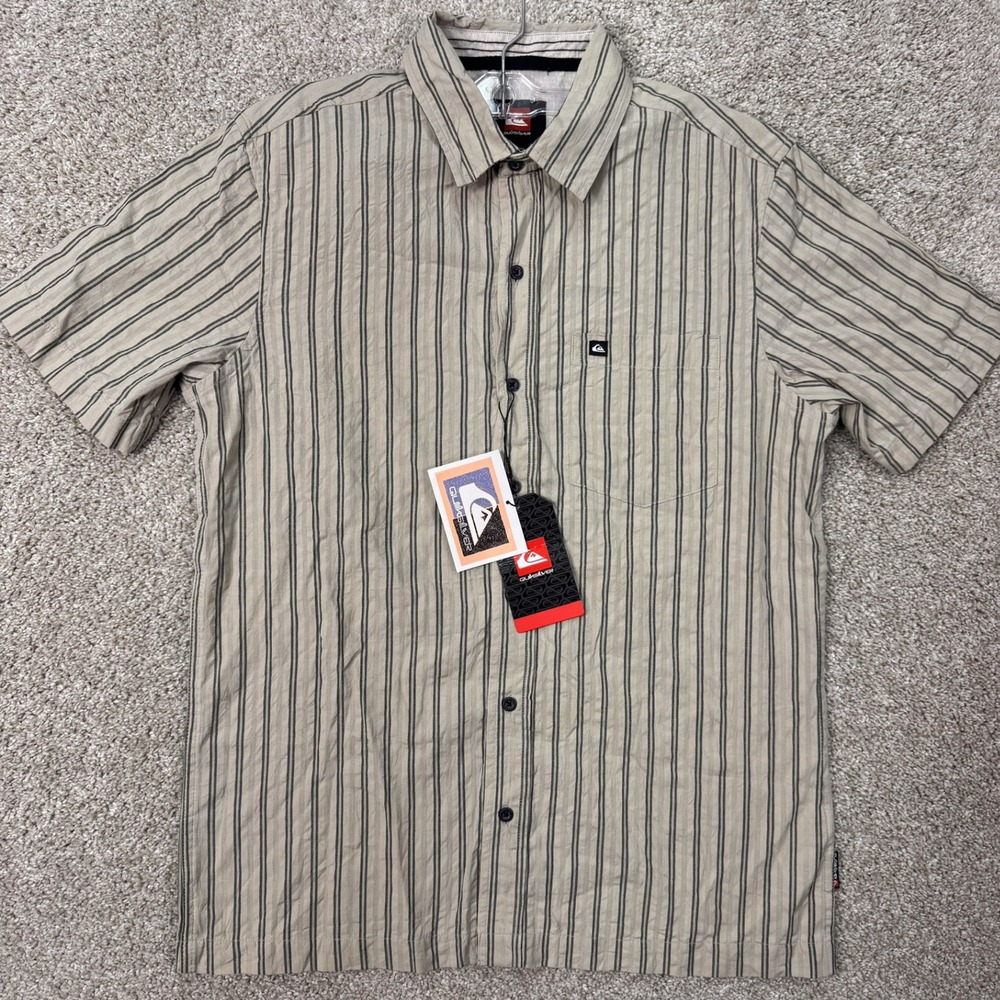 Quiksilver Shirt Mens M QS000141M Plaza Taupe Striped Button-Down NEW